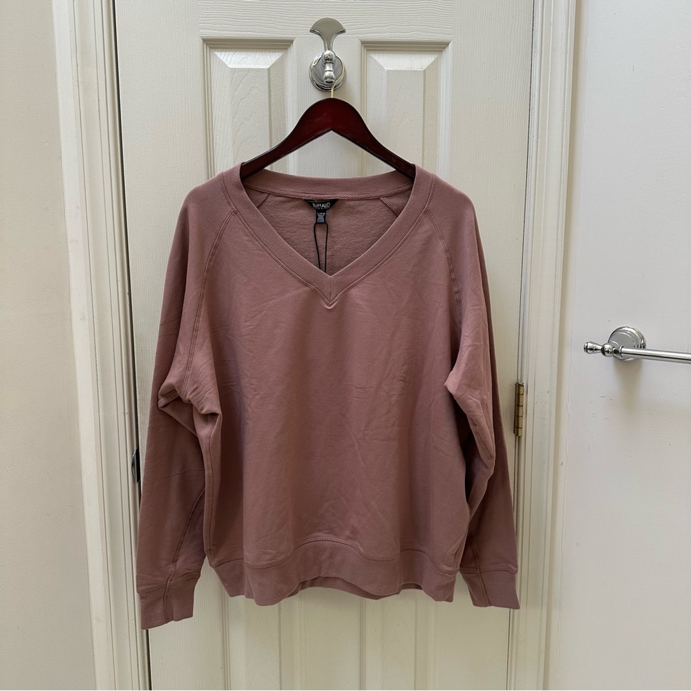 NWT Buffalo Women's Taupe Rose Fleece V-Neck Pullover Size XL